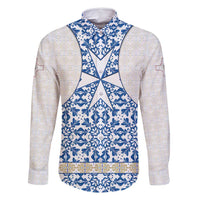 Malta Family Matching Off Shoulder Short Dress and Hawaiian Shirt with Blue White Tile Design and Maltese Cross Pattern - Wonder Print Shop