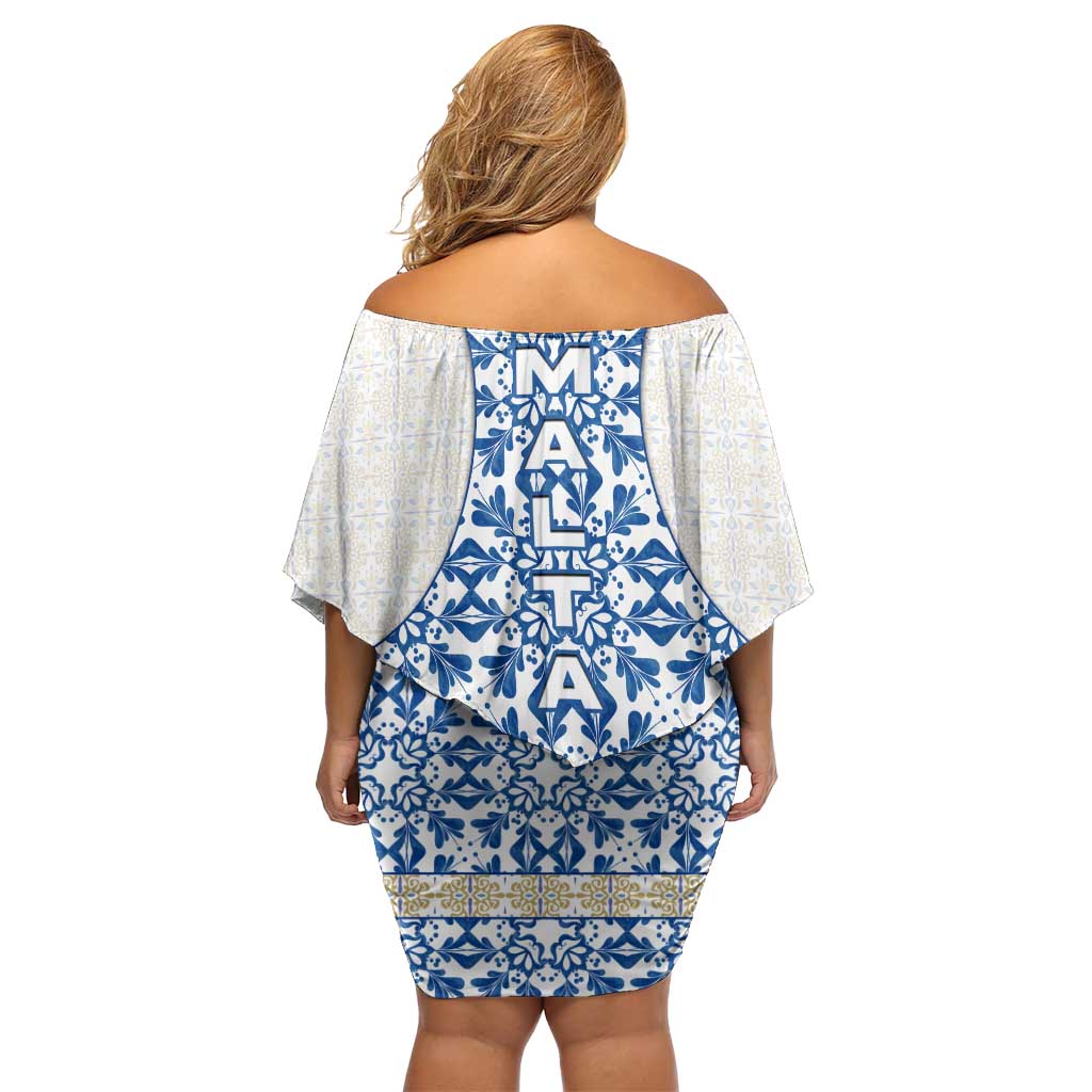 Malta Family Matching Off Shoulder Short Dress and Hawaiian Shirt with Blue White Tile Design and Maltese Cross Pattern - Wonder Print Shop