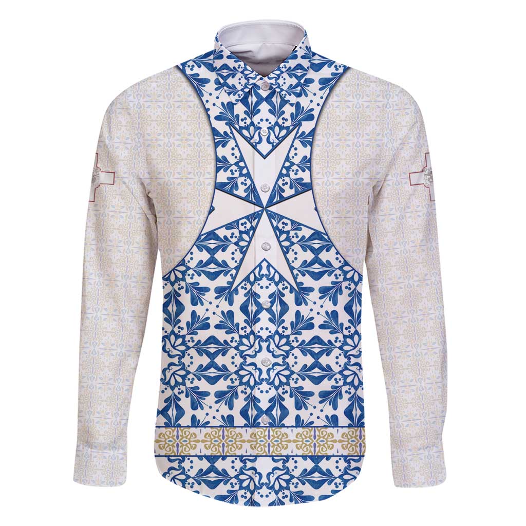 Malta Family Matching Summer Maxi Dress and Hawaiian Shirt with Blue White Tile Design and Maltese Cross Pattern - Wonder Print Shop