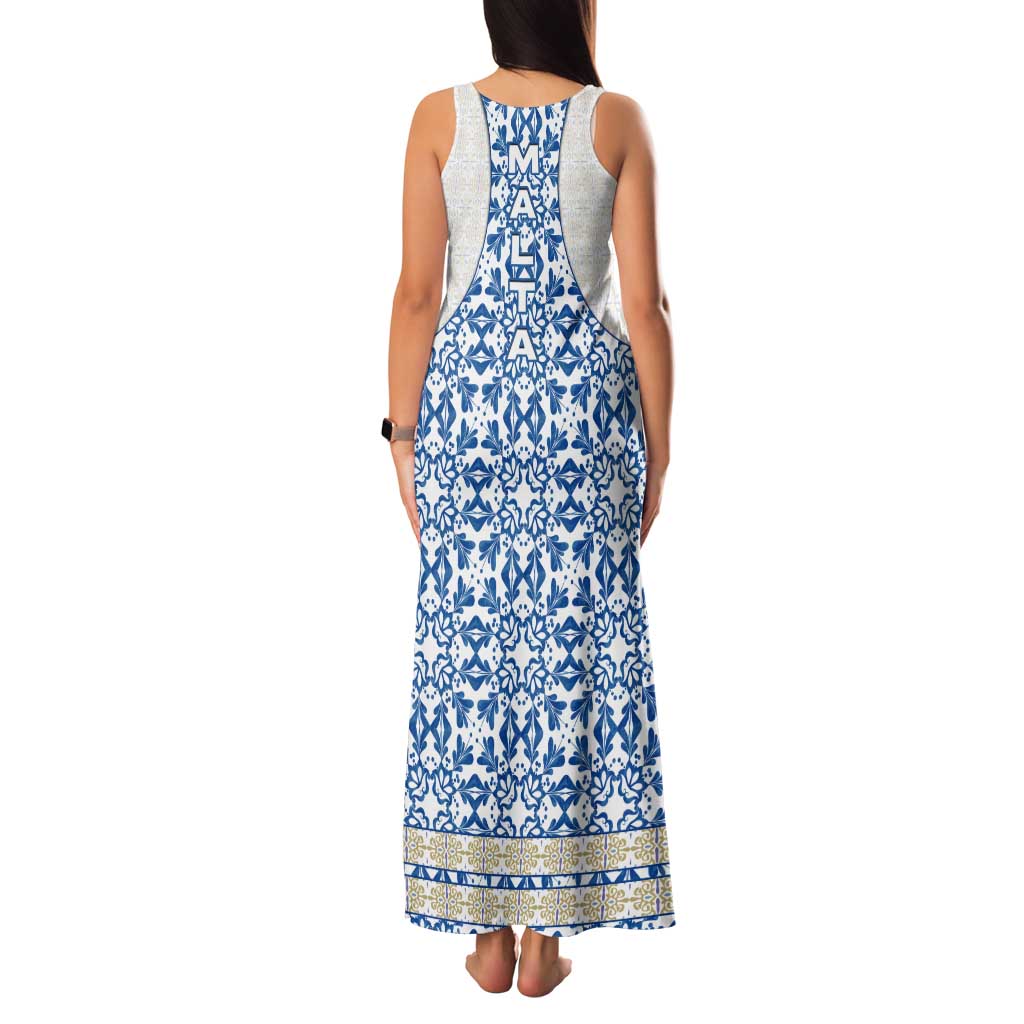 Malta Family Matching Tank Maxi Dress and Hawaiian Shirt with Blue White Tile Design and Maltese Cross Pattern - Wonder Print Shop