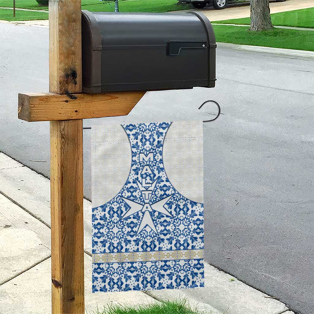 Malta Garden Flag with Blue White Tile Design and Maltese Cross Pattern - Wonder Print Shop