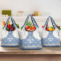 Malta Grocery Bag with Blue White Tile Design and Maltese Cross Pattern - Wonder Print Shop