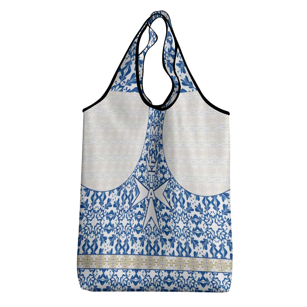 Malta Grocery Bag with Blue White Tile Design and Maltese Cross Pattern - Wonder Print Shop