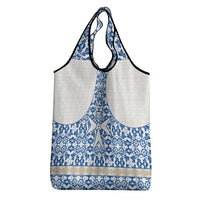 Malta Grocery Bag with Blue White Tile Design and Maltese Cross Pattern - Wonder Print Shop