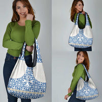Malta Grocery Bag with Blue White Tile Design and Maltese Cross Pattern - Wonder Print Shop