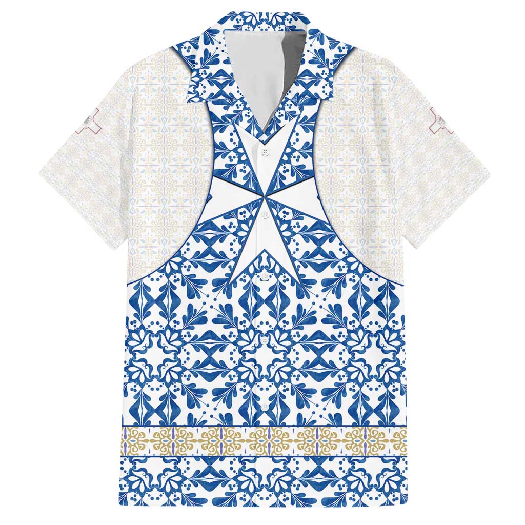 Malta Hawaiian Shirt with Blue White Tile Design and Maltese Cross Pattern - Wonder Print Shop