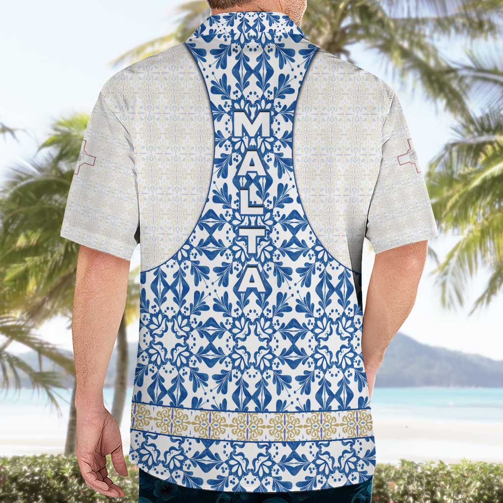 Malta Hawaiian Shirt with Blue White Tile Design and Maltese Cross Pattern - Wonder Print Shop