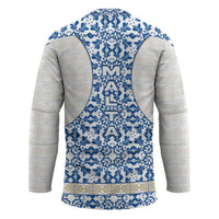 Malta Hockey Jersey with Blue White Tile Design and Maltese Cross Pattern - Wonder Print Shop