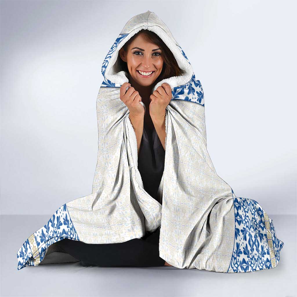 Malta Hooded Blanket with Blue White Tile Design and Maltese Cross Pattern - Wonder Print Shop