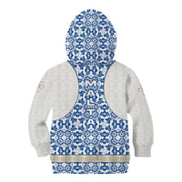 Malta Kid Hoodie with Blue White Tile Design and Maltese Cross Pattern - Wonder Print Shop