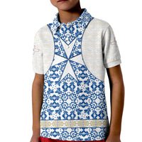 Malta Kid Polo Shirt with Blue White Tile Design and Maltese Cross Pattern - Wonder Print Shop