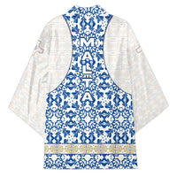 Malta Kimono with Blue White Tile Design and Maltese Cross Pattern - Wonder Print Shop