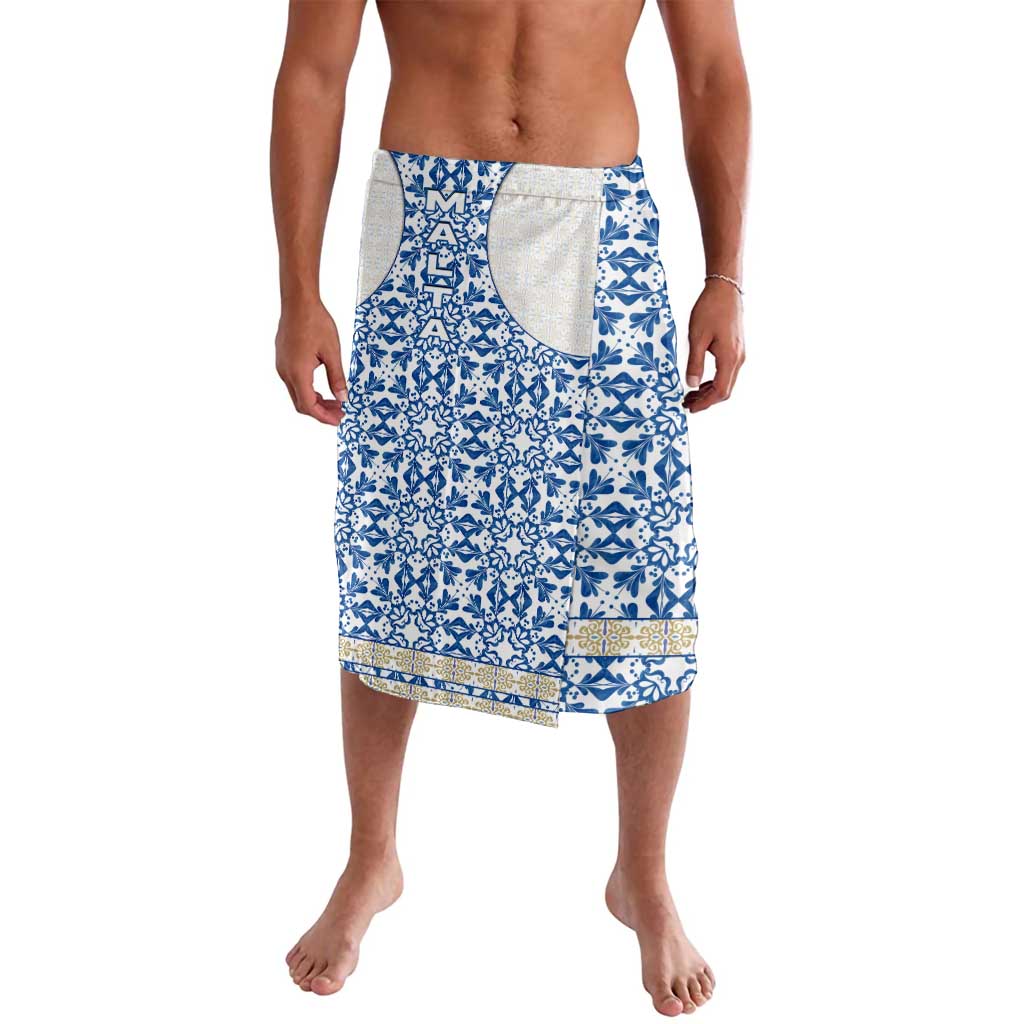 Malta Lavalava with Blue White Tile Design and Maltese Cross Pattern - Wonder Print Shop