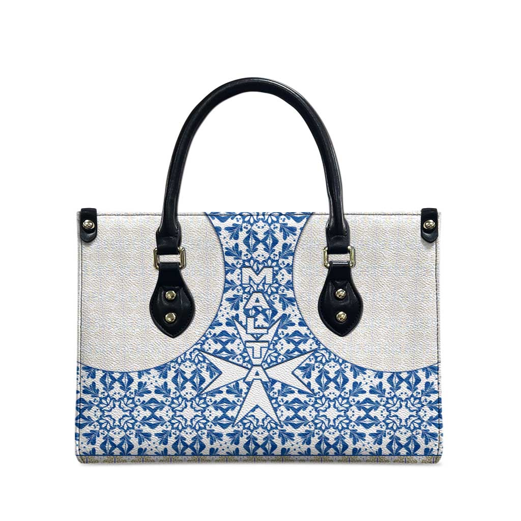 Malta Leather Bag with Blue White Tile Design and Maltese Cross Pattern - Wonder Print Shop