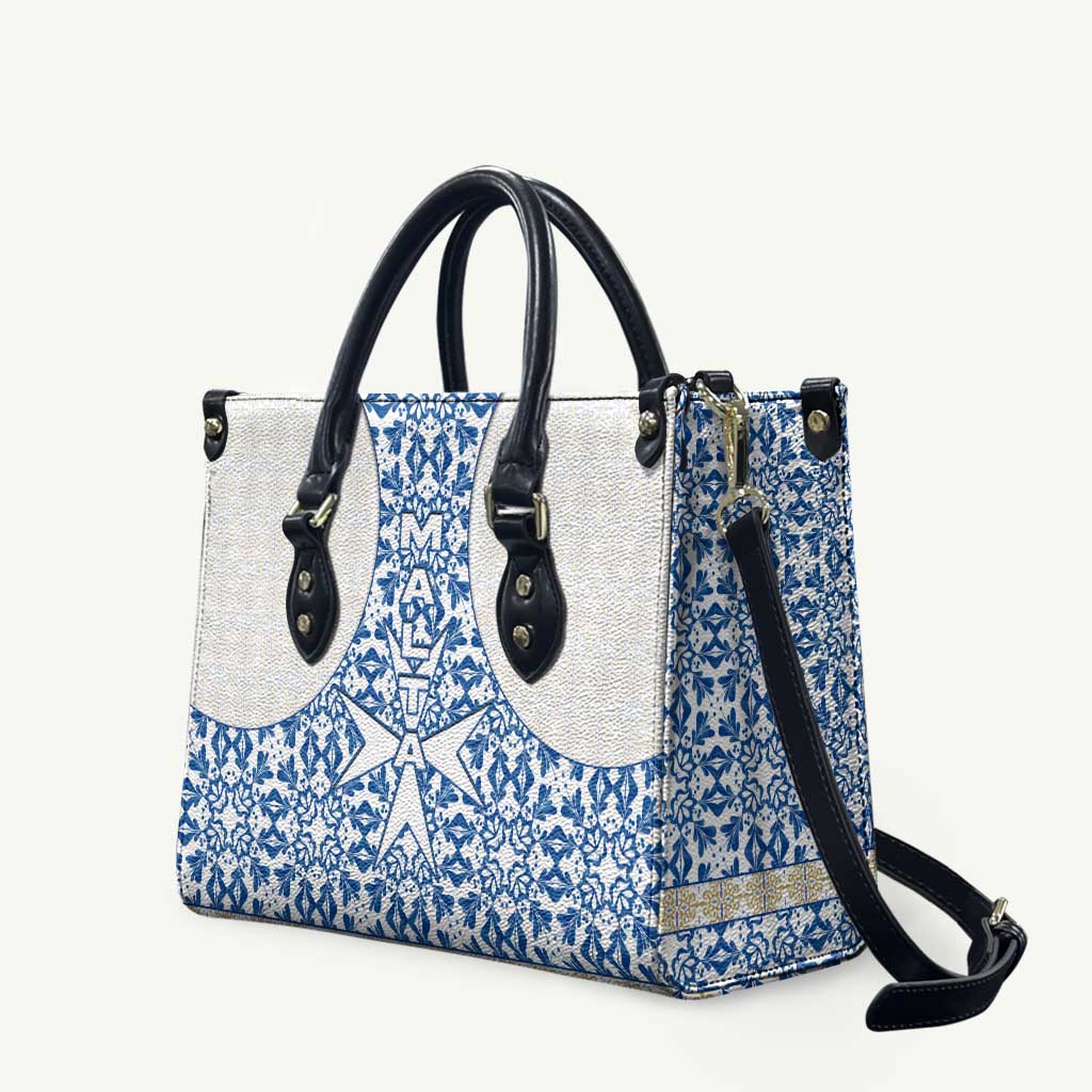 Malta Leather Bag with Blue White Tile Design and Maltese Cross Pattern - Wonder Print Shop