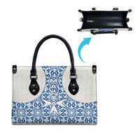 Malta Leather Bag with Blue White Tile Design and Maltese Cross Pattern - Wonder Print Shop