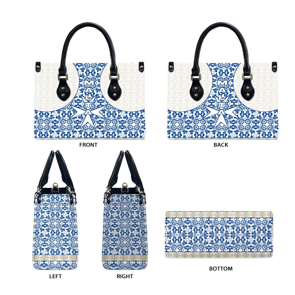 Malta Leather Bag with Blue White Tile Design and Maltese Cross Pattern - Wonder Print Shop