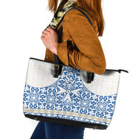 Malta Leather Tote Bag with Blue White Tile Design and Maltese Cross Pattern - Wonder Print Shop