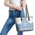 Malta Leather Tote Bag with Blue White Tile Design and Maltese Cross Pattern - Wonder Print Shop