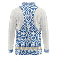 Malta Long Sleeve Polo Shirt with Blue White Tile Design and Maltese Cross Pattern - Wonder Print Shop