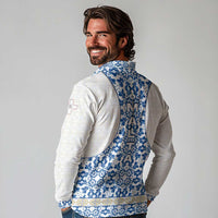 Malta Long Sleeve Polo Shirt with Blue White Tile Design and Maltese Cross Pattern - Wonder Print Shop