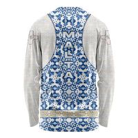 Malta Long Sleeve Shirt with Blue White Tile Design and Maltese Cross Pattern - Wonder Print Shop