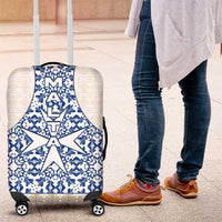 Malta Luggage Cover with Blue White Tile Design and Maltese Cross Pattern - Wonder Print Shop