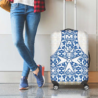 Malta Luggage Cover with Blue White Tile Design and Maltese Cross Pattern - Wonder Print Shop