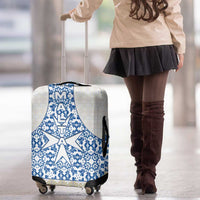 Malta Luggage Cover with Blue White Tile Design and Maltese Cross Pattern - Wonder Print Shop