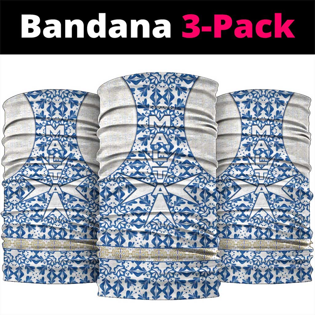 Malta Neck Gaiter with Blue White Tile Design and Maltese Cross Pattern TS04