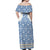 Malta Off Shoulder Maxi Dress with Blue White Tile Design and Maltese Cross Pattern - Wonder Print Shop