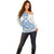 Malta Off Shoulder Sweater with Blue White Tile Design and Maltese Cross Pattern - Wonder Print Shop