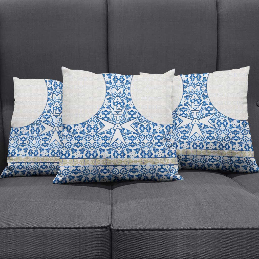 Malta Pillow Cover with Blue White Tile Design and Maltese Cross Pattern - Wonder Print Shop