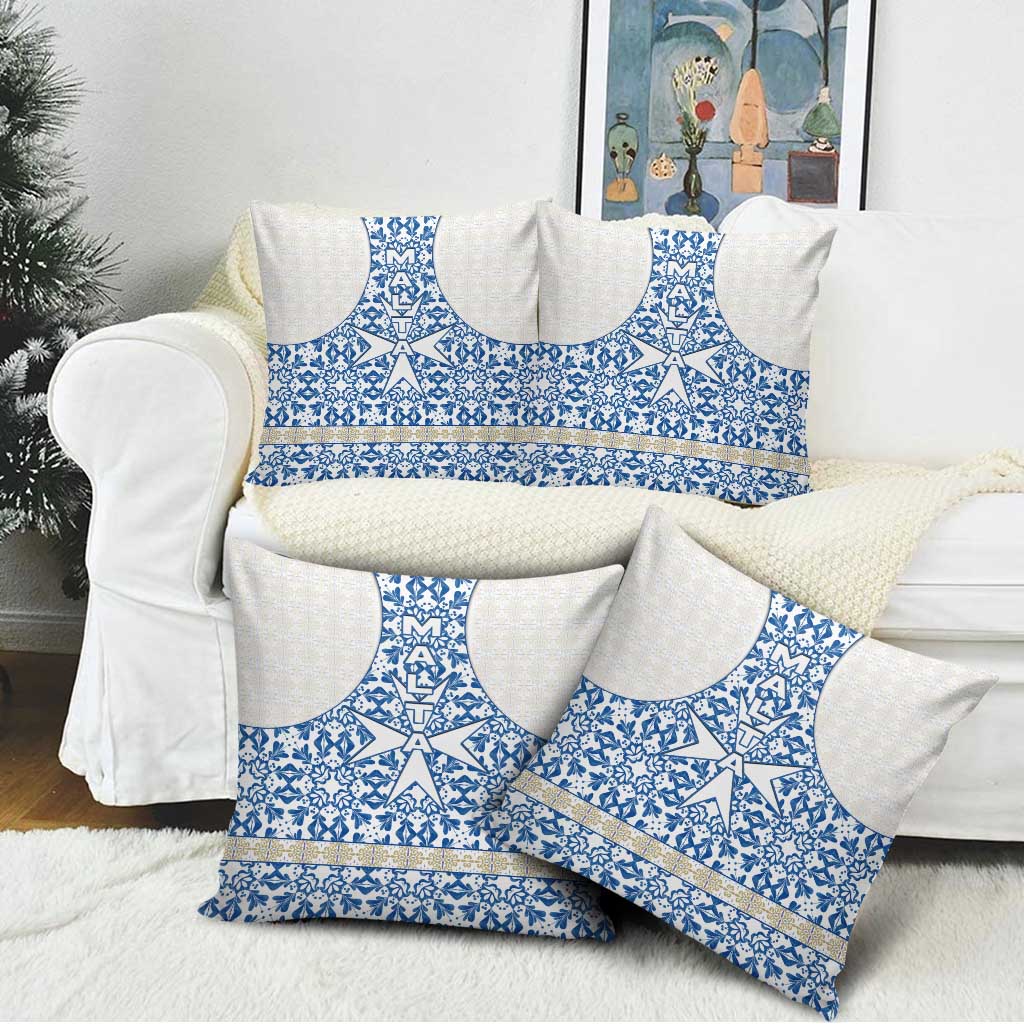 Malta Pillow Cover with Blue White Tile Design and Maltese Cross Pattern - Wonder Print Shop