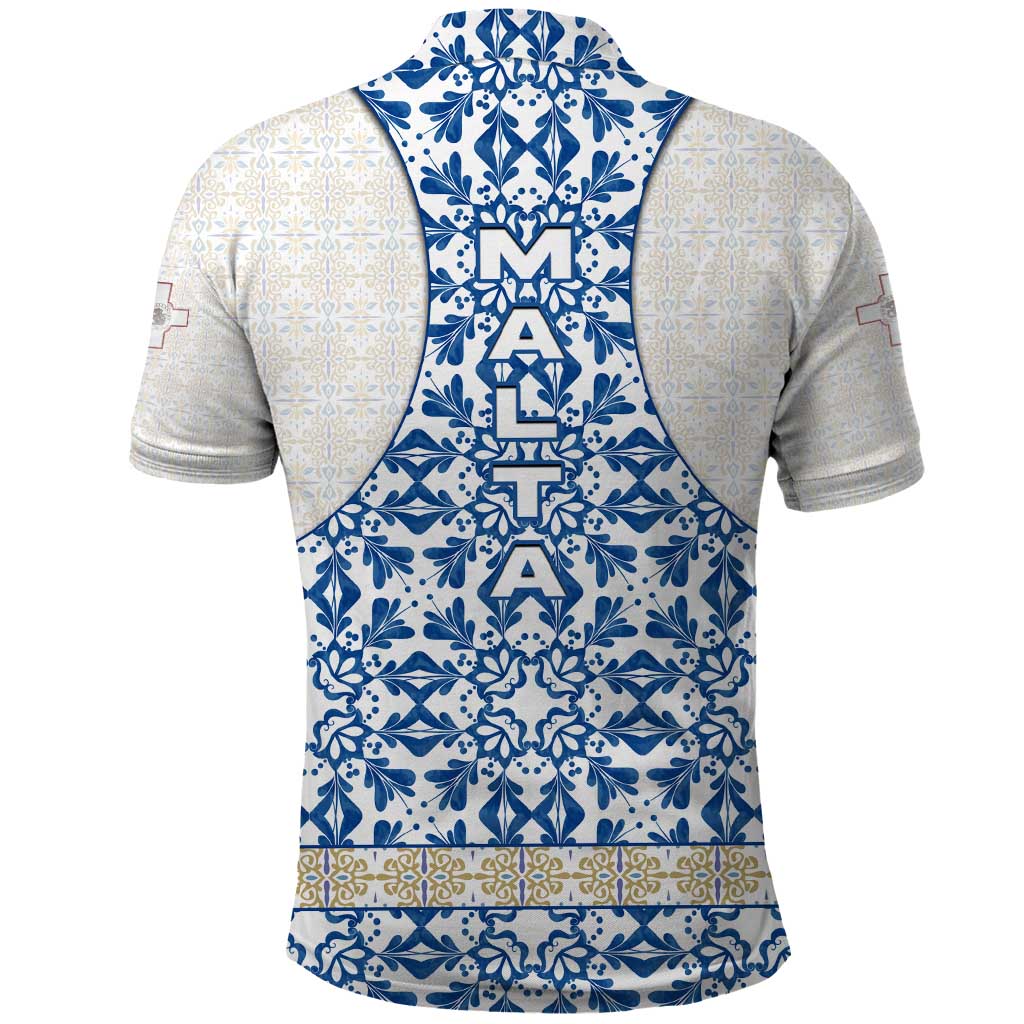 Malta Polo Shirt with Blue White Tile Design and Maltese Cross Pattern - Wonder Print Shop