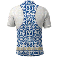 Malta Polo Shirt with Blue White Tile Design and Maltese Cross Pattern - Wonder Print Shop
