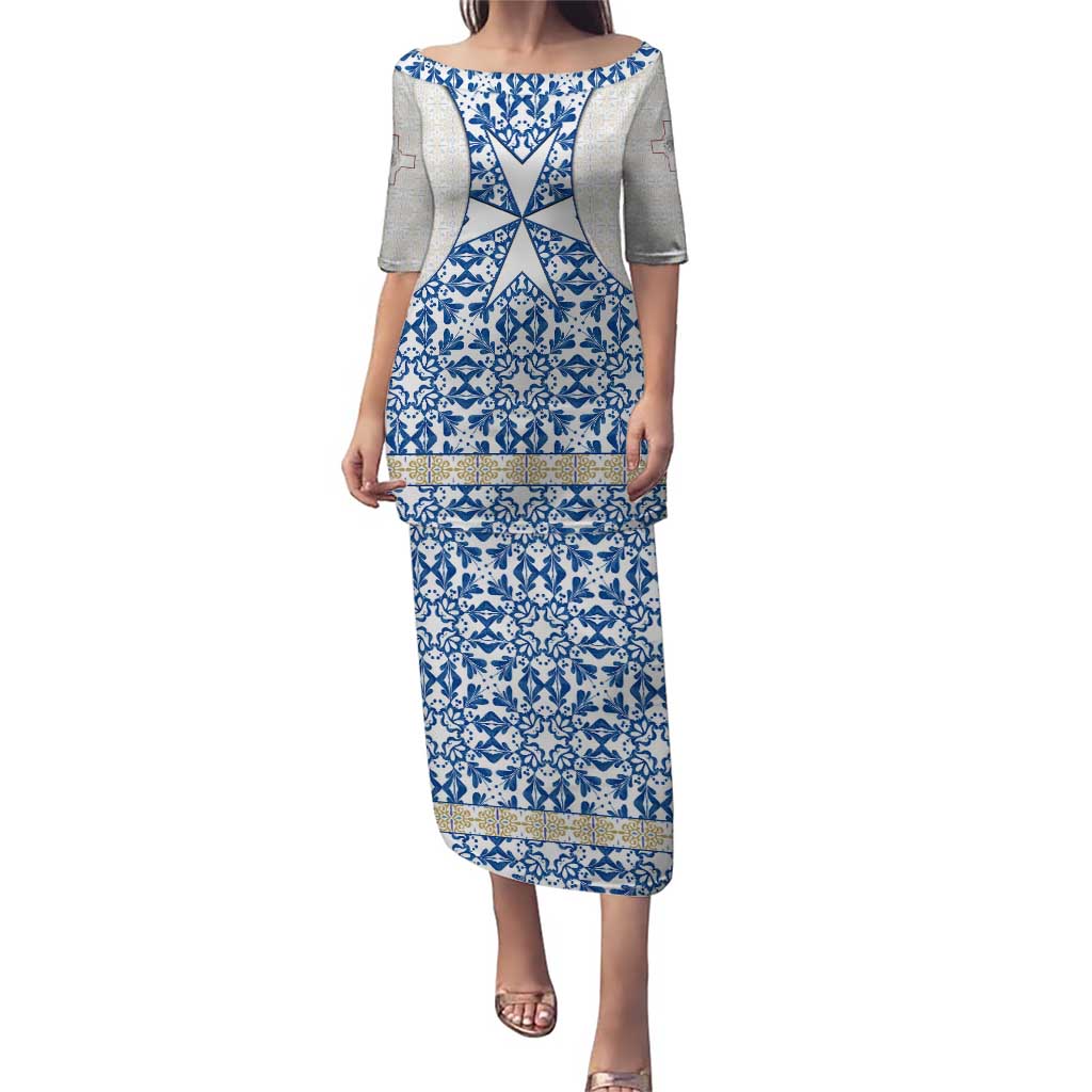 Malta Puletasi with Blue White Tile Design and Maltese Cross Pattern - Wonder Print Shop