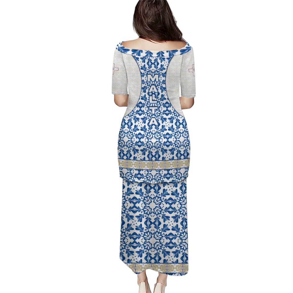 Malta Puletasi with Blue White Tile Design and Maltese Cross Pattern - Wonder Print Shop