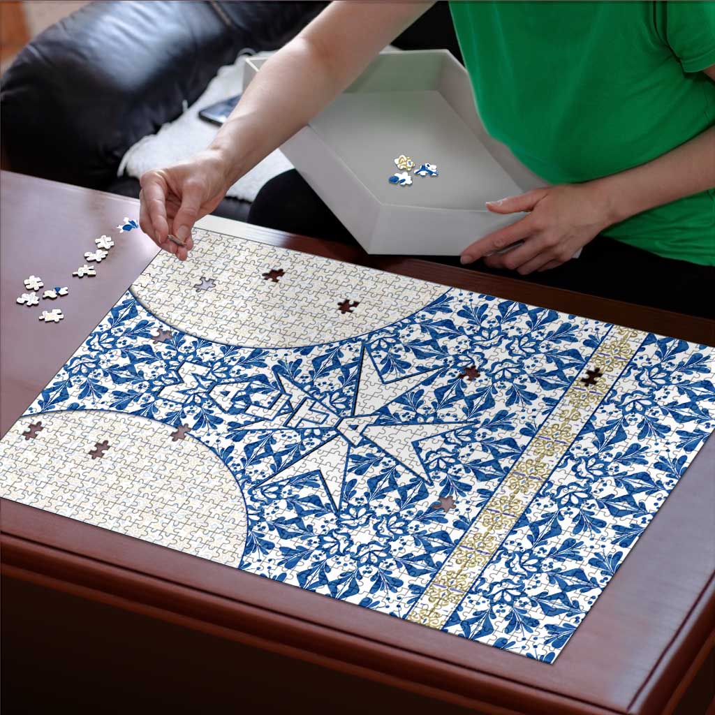 Malta Puzzle with Blue White Tile Design and Maltese Cross Pattern - Wonder Print Shop