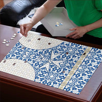 Malta Puzzle with Blue White Tile Design and Maltese Cross Pattern - Wonder Print Shop