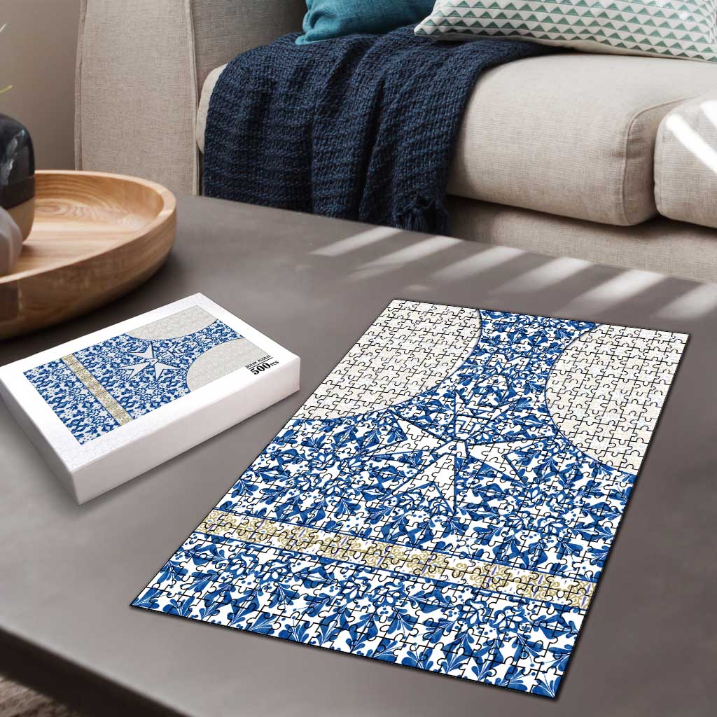 Malta Puzzle with Blue White Tile Design and Maltese Cross Pattern - Wonder Print Shop