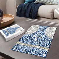 Malta Puzzle with Blue White Tile Design and Maltese Cross Pattern - Wonder Print Shop