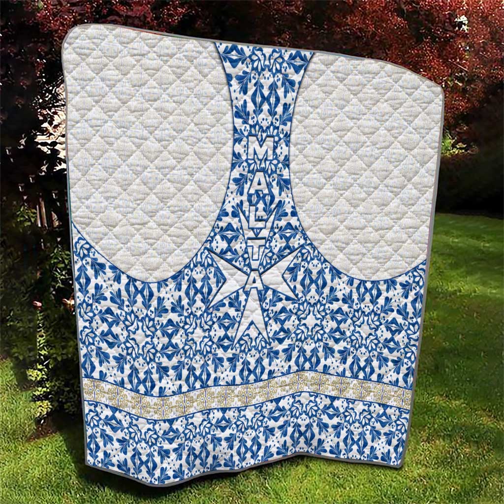 Malta Quilt with Blue White Tile Design and Maltese Cross Pattern - Wonder Print Shop