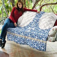 Malta Quilt with Blue White Tile Design and Maltese Cross Pattern - Wonder Print Shop