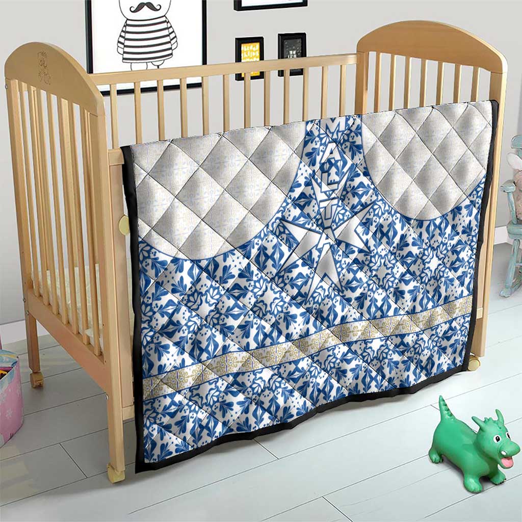 Malta Quilt with Blue White Tile Design and Maltese Cross Pattern - Wonder Print Shop