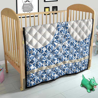 Malta Quilt with Blue White Tile Design and Maltese Cross Pattern - Wonder Print Shop