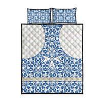 Malta Quilt Bed Set with Blue White Tile Design and Maltese Cross Pattern - Wonder Print Shop