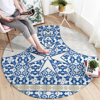 Malta Round Carpet with Blue White Tile Design and Maltese Cross Pattern - Wonder Print Shop