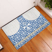 Malta Rubber Doormat with Blue White Tile Design and Maltese Cross Pattern - Wonder Print Shop