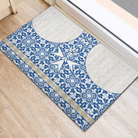 Malta Rubber Doormat with Blue White Tile Design and Maltese Cross Pattern - Wonder Print Shop